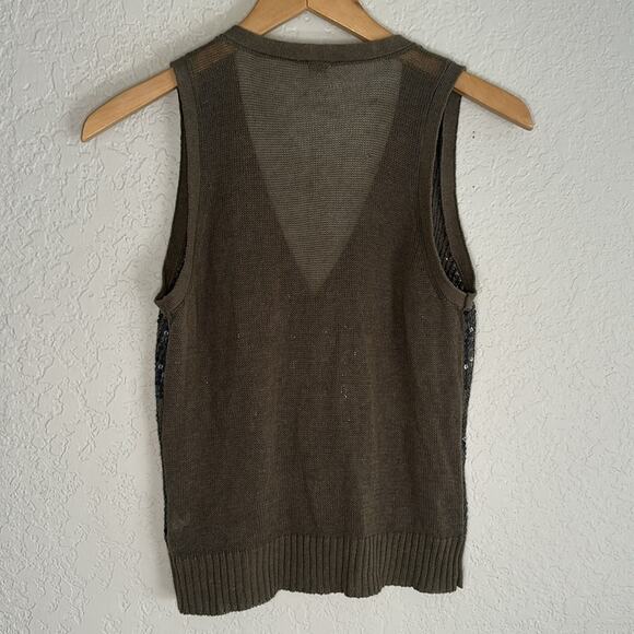 Vintage Fossil Olive Green Vest Button Up Sequin Festival Boho Indie Summer Fall - Picture 7 of 8